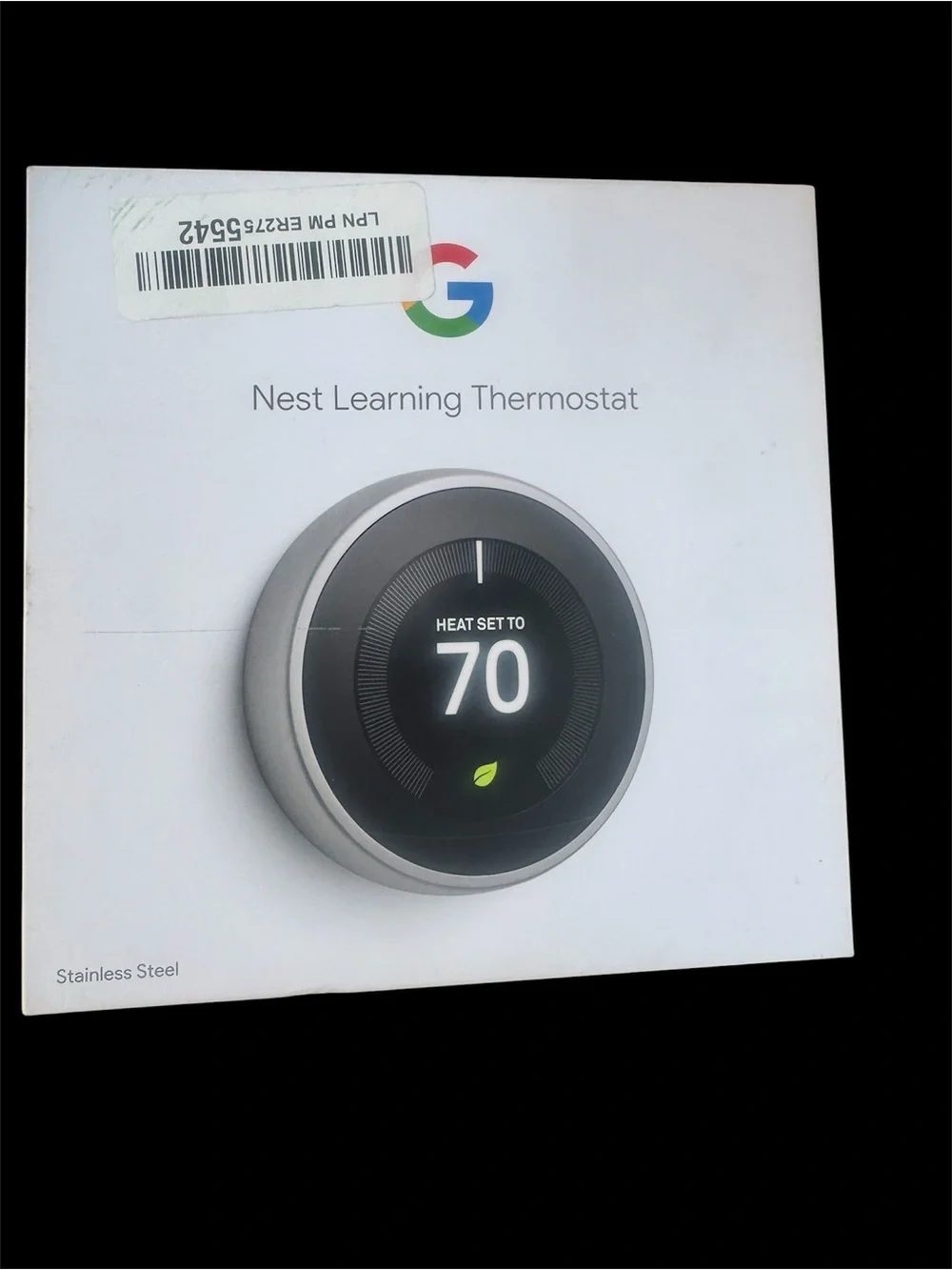 Google Nest Learning Thermostat - Stainless Steel, Black Display